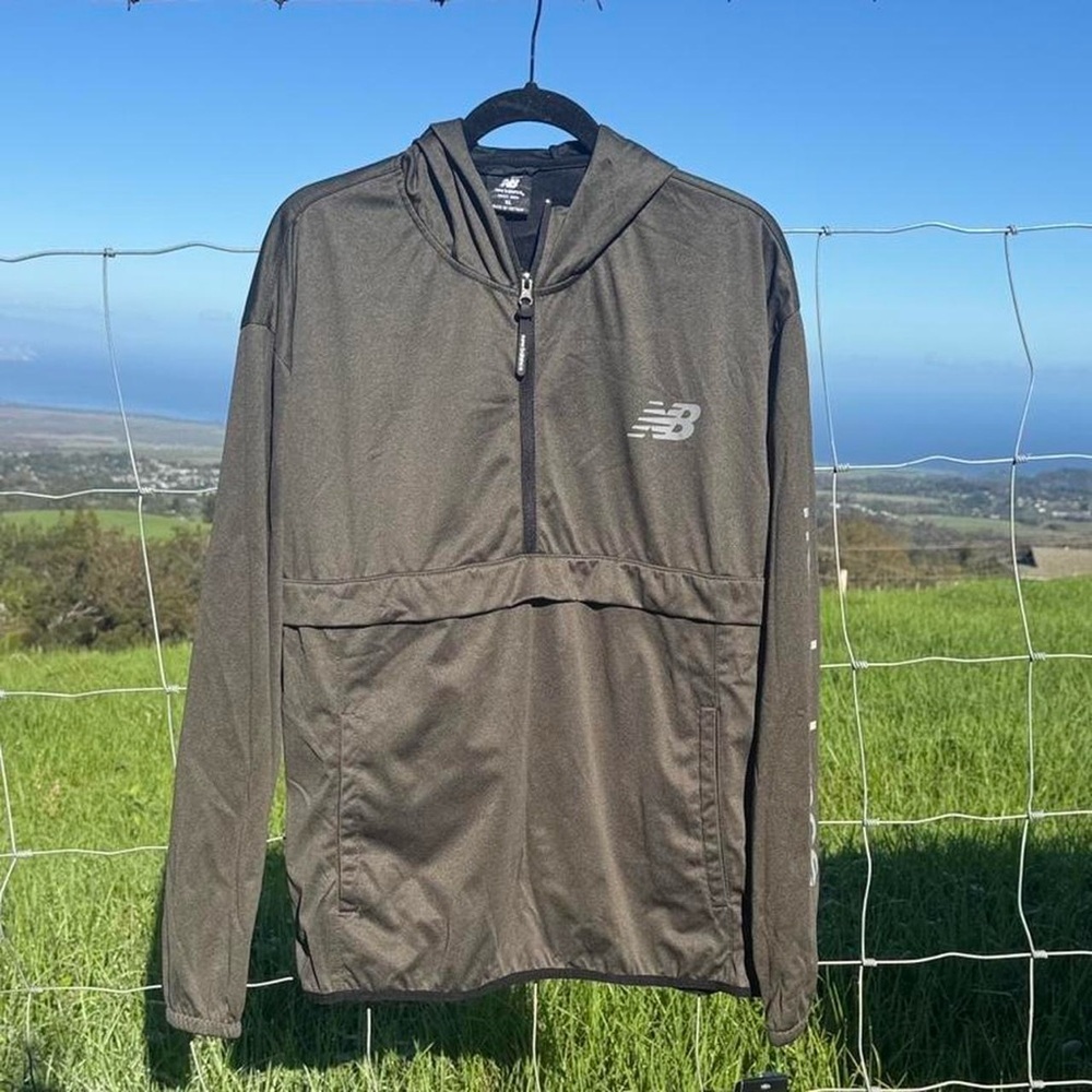 NWT New Balance Mens Water Resistant Soft Shell Jacket Hoodie 1/4 Zip Green Xl